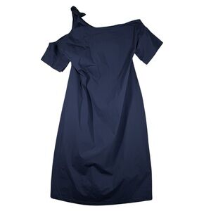 Liviana Conti Dress One Shoulder Cotton Blend Navy Blue Minimalist Size Medium